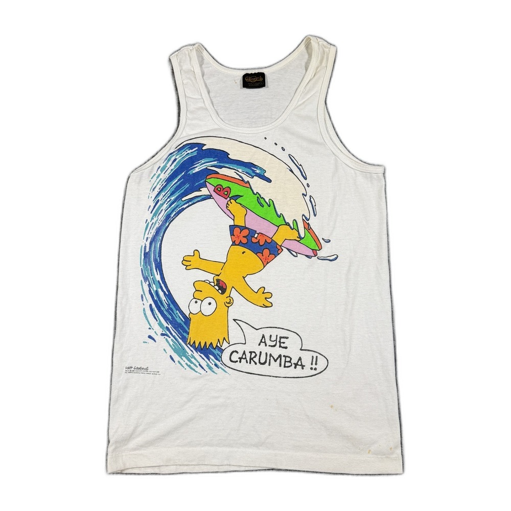 Vintage 1989 The Simpsons Bart Simpson Aye Carumba Surf Tank Top Mens Large